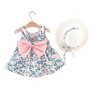 Baby Girl Size 3T Pink Floral Dress Hat Set New With Tags